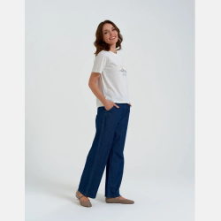 BIAŁA KOSZULKA damska typu BOX, bawełna, okrągły dekolt MORAJ